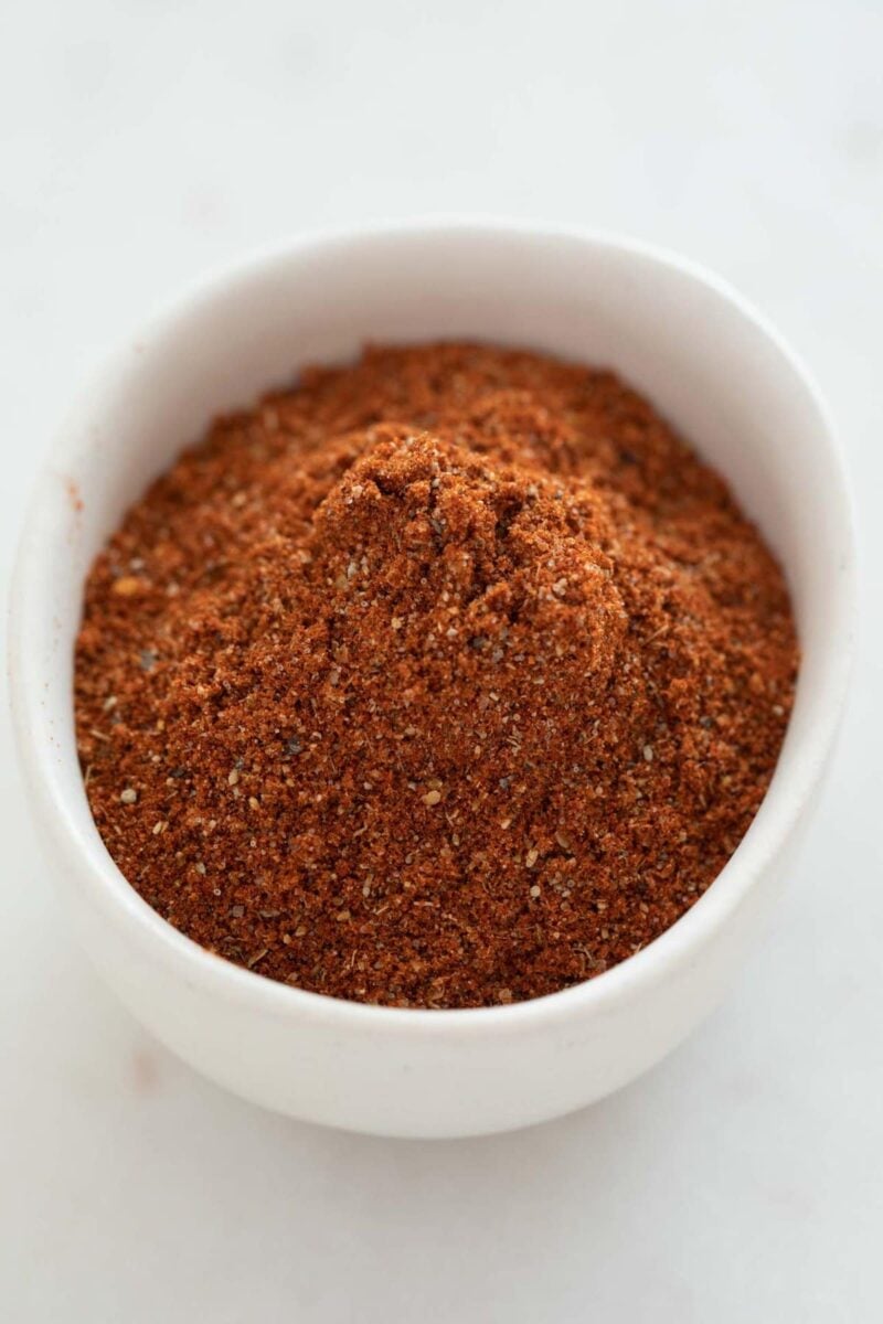 Close-up photo of a small bowl with homemade Old Bay seasoning.