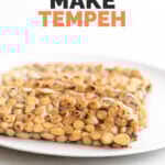 Photo of 3 slices of tempeh with the words how to make tempeh